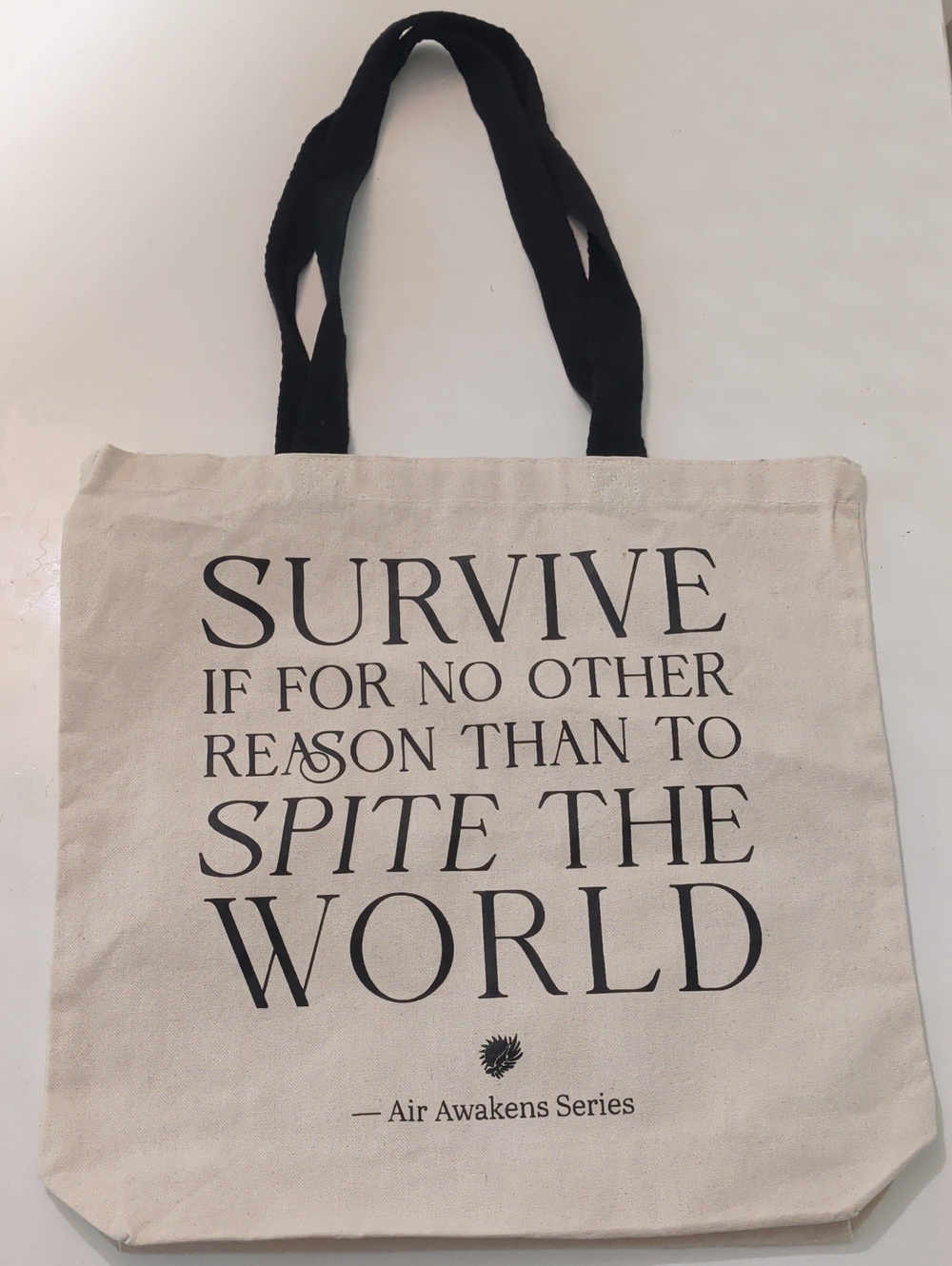 Air Awakens Canvas Tote Bag with Black Handles - SURVIVE Print